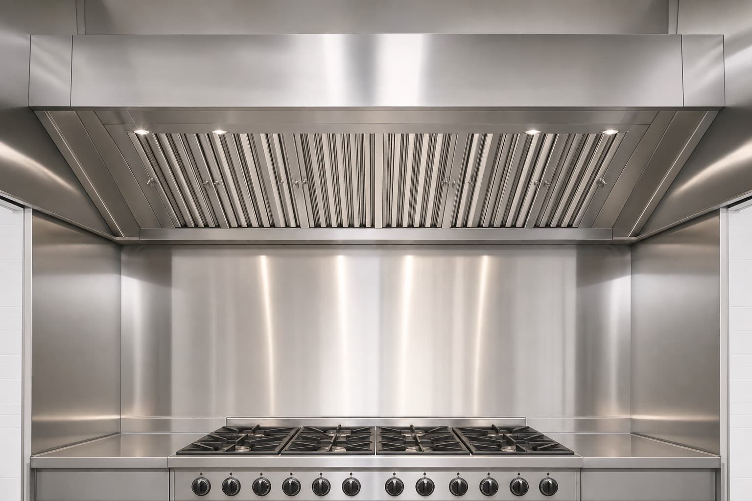 La même hotte entièrement nettoyée, inox poli nu et filtres propres reposés